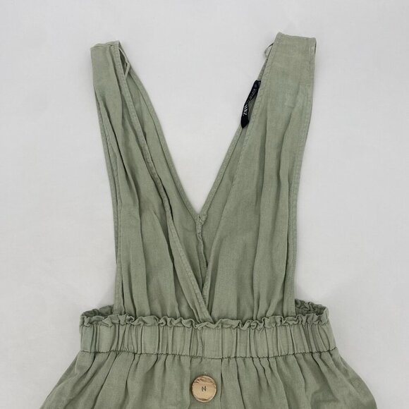 ZARA Size S Sage Green Sleeveless Linen V-Neck Pinafore Dress Overall Mini - Picture 5 of 12